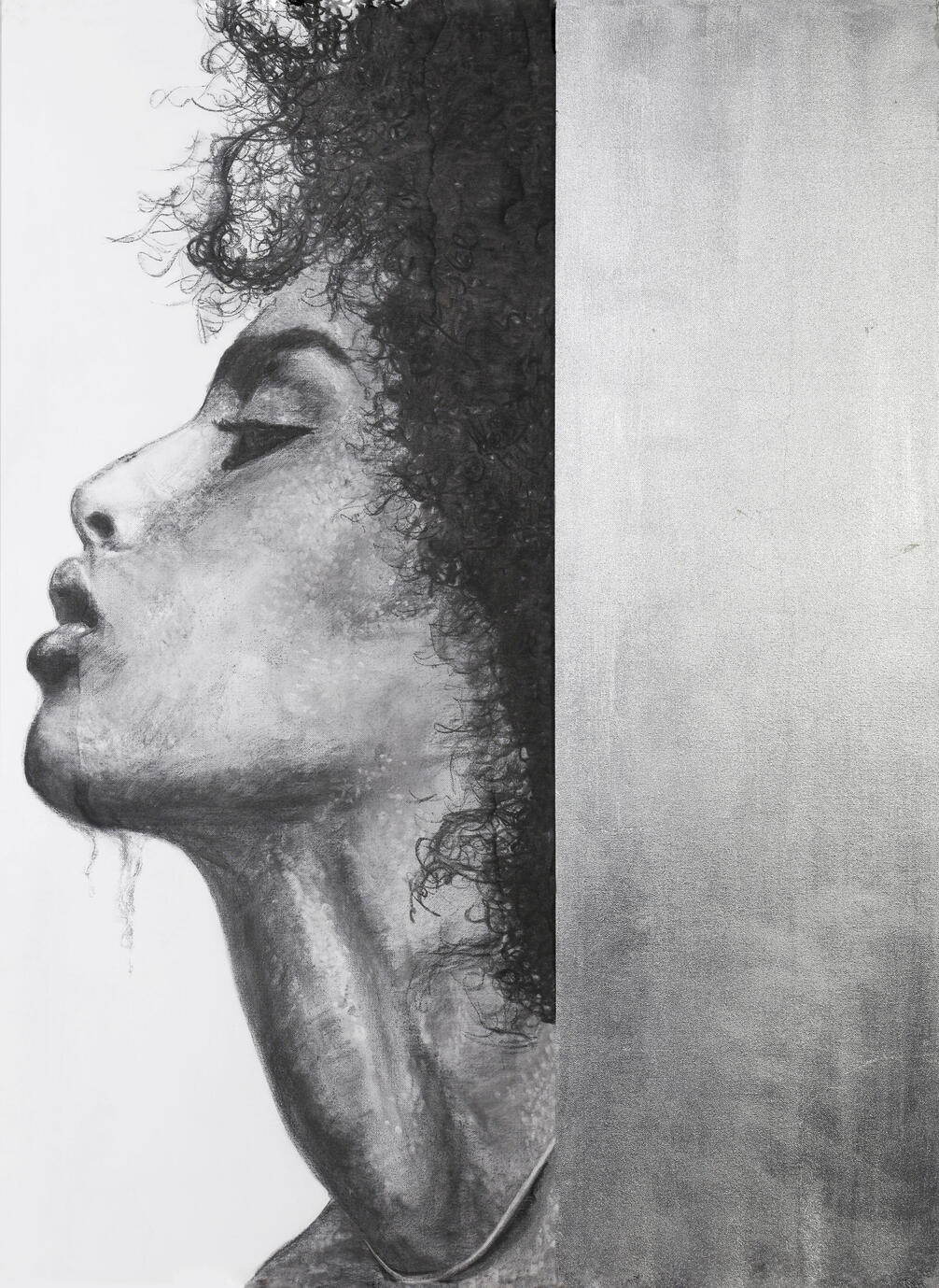 Liora, 2025 Charcoal and metal leaf on canvas 60 × 80 cm Private collection